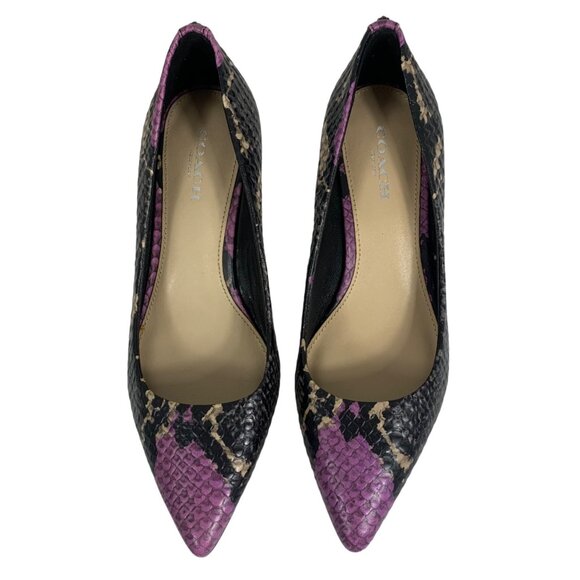 COACH Lacey Pumps Snake Skin Purple Black 2.5 Heel Leather Women's SZ 5.5B EUC - Picture 2 of 10
